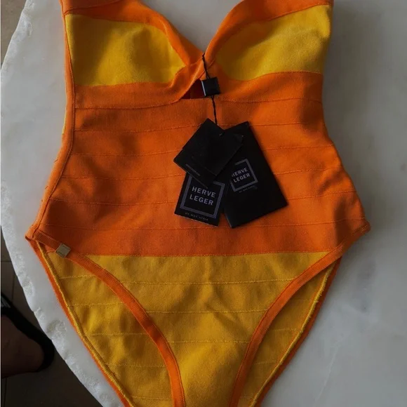 Herve Leger Orange and Yellow Swimsuit - Picture 5 of 6